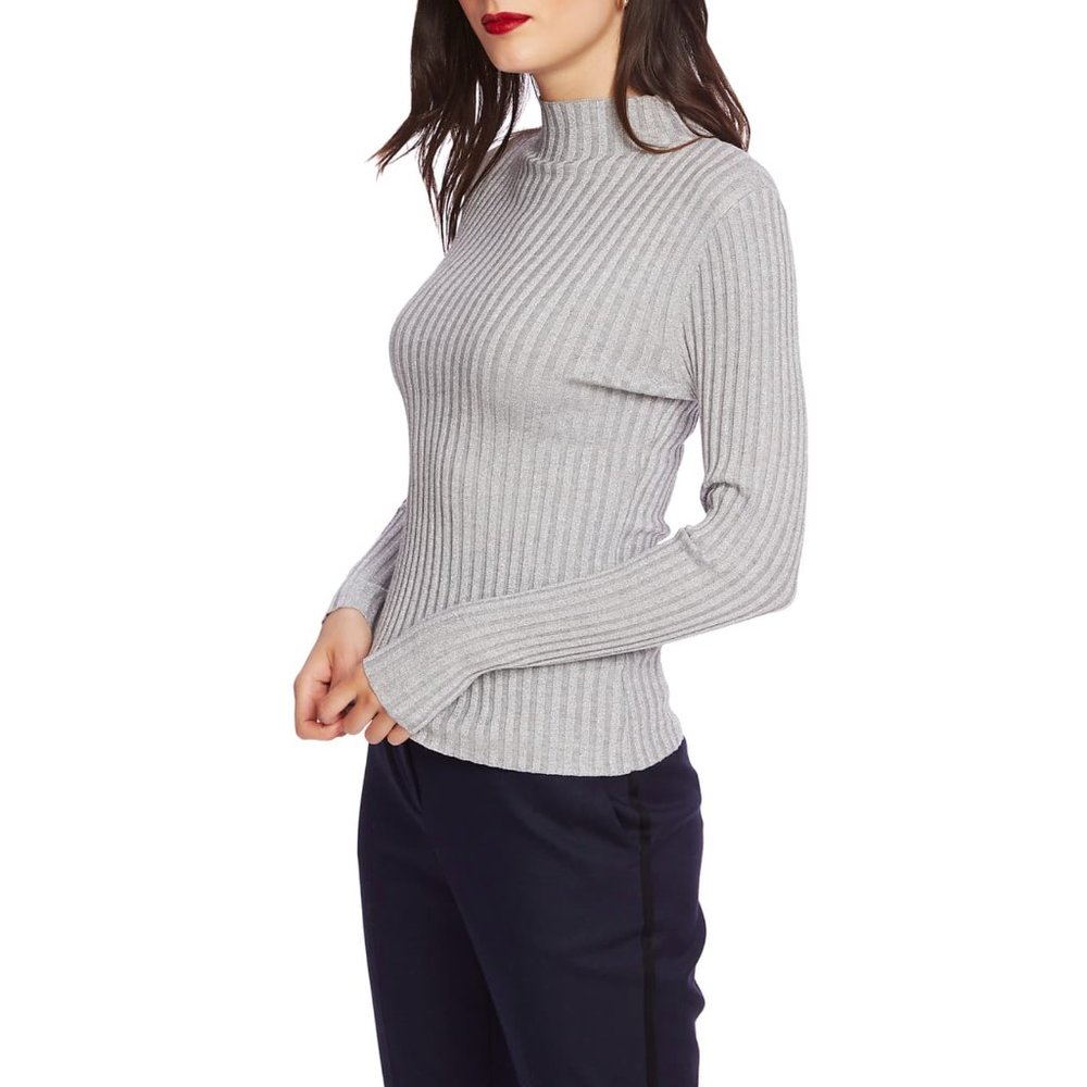 COURT & ROWE Metallic Mock Neck Ribbed Sweater - Picture 3 of 9